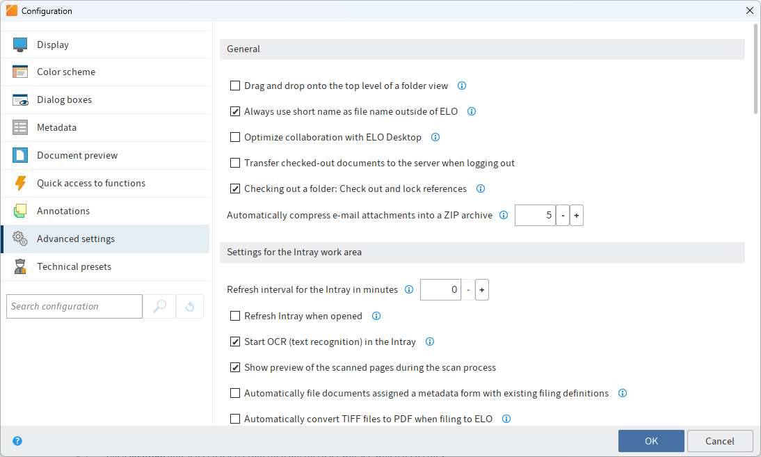 Configuration; Advanced settings