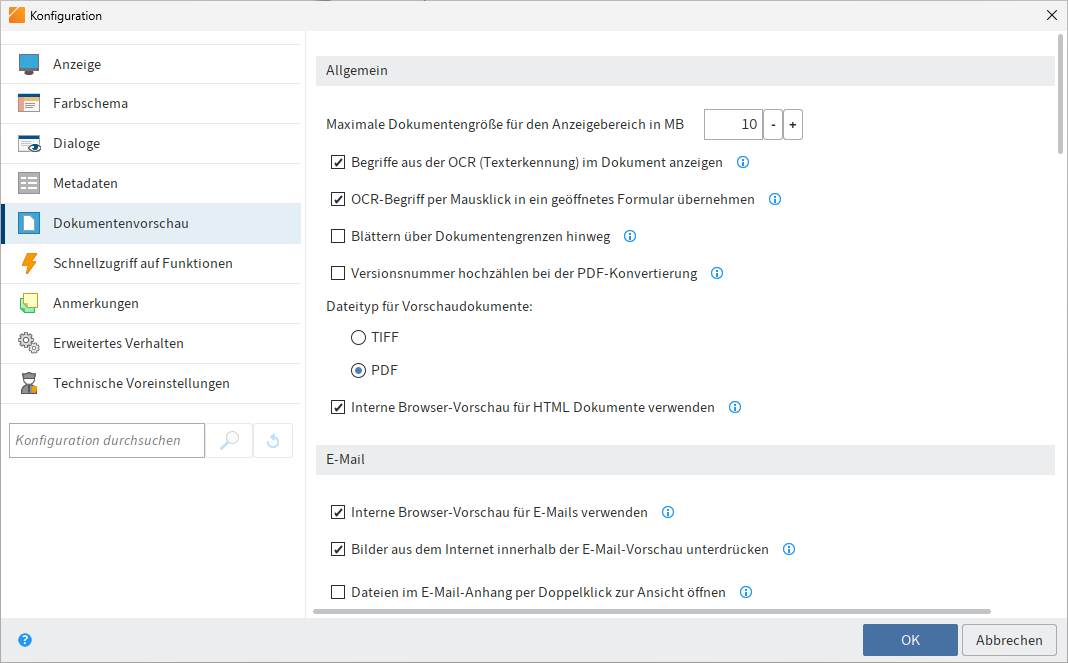 Konfiguration; Dokumentenvorschau