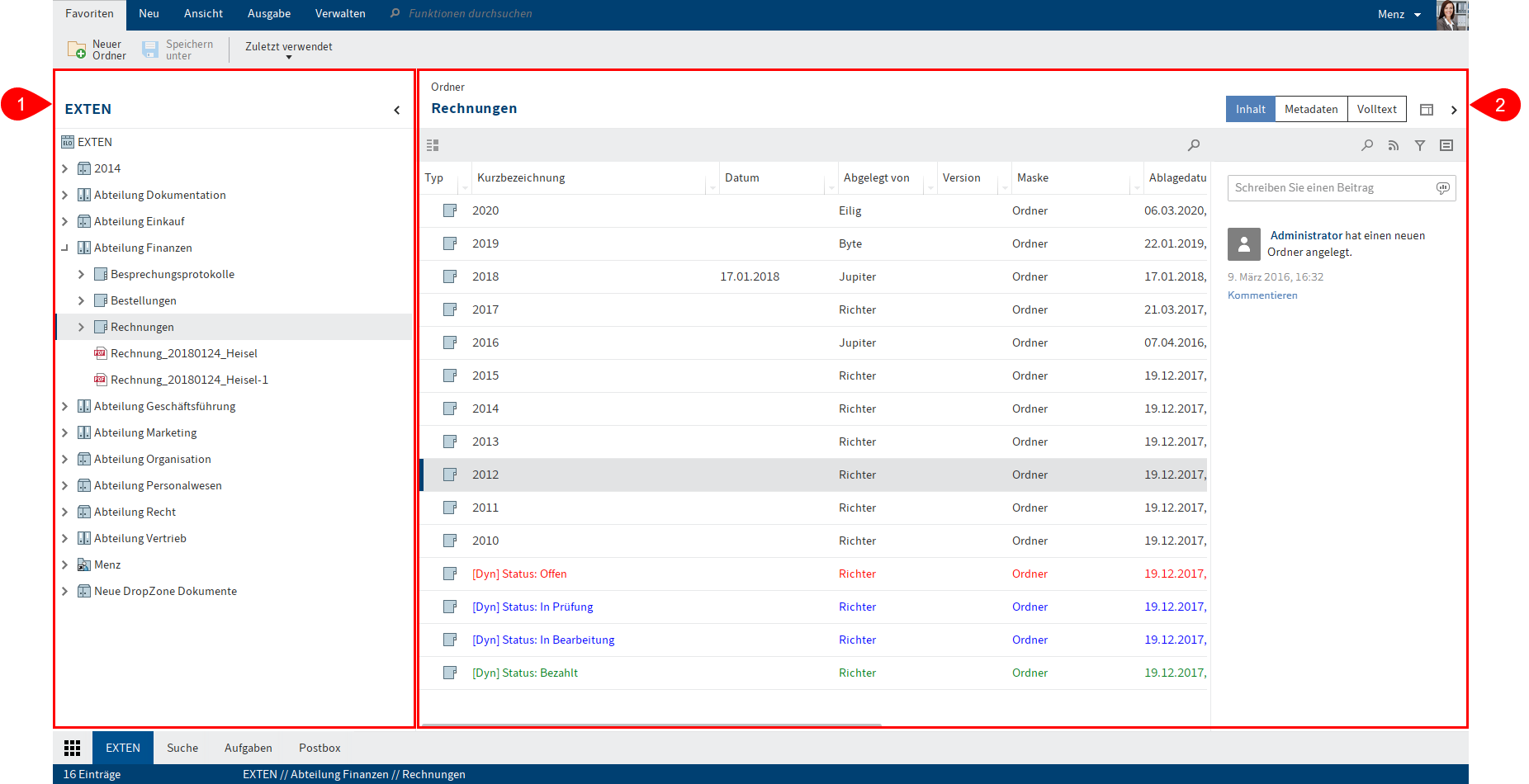 Funktionsbereich 'Ablage'