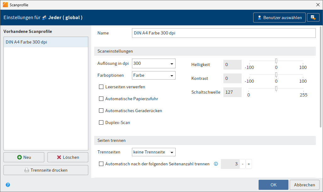 Dialog 'Scanprofile'