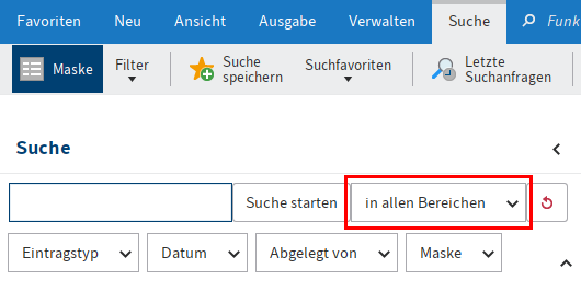 Drop-down-Menü 'durchsuchte Bereiche'