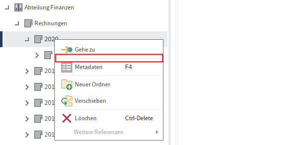Trennlinie zwischen Funktionen im Kontextmenü