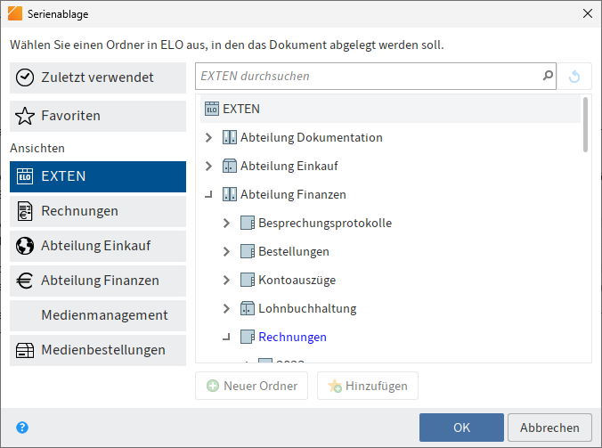 Dialog 'Serienablage'