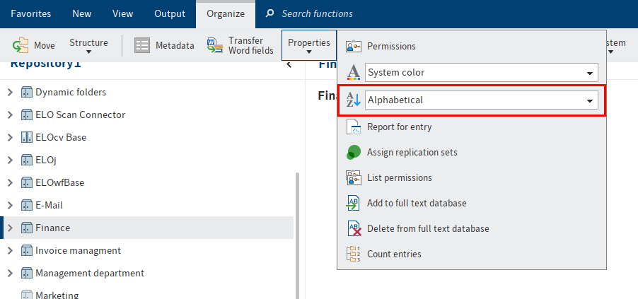 'Sort order' function