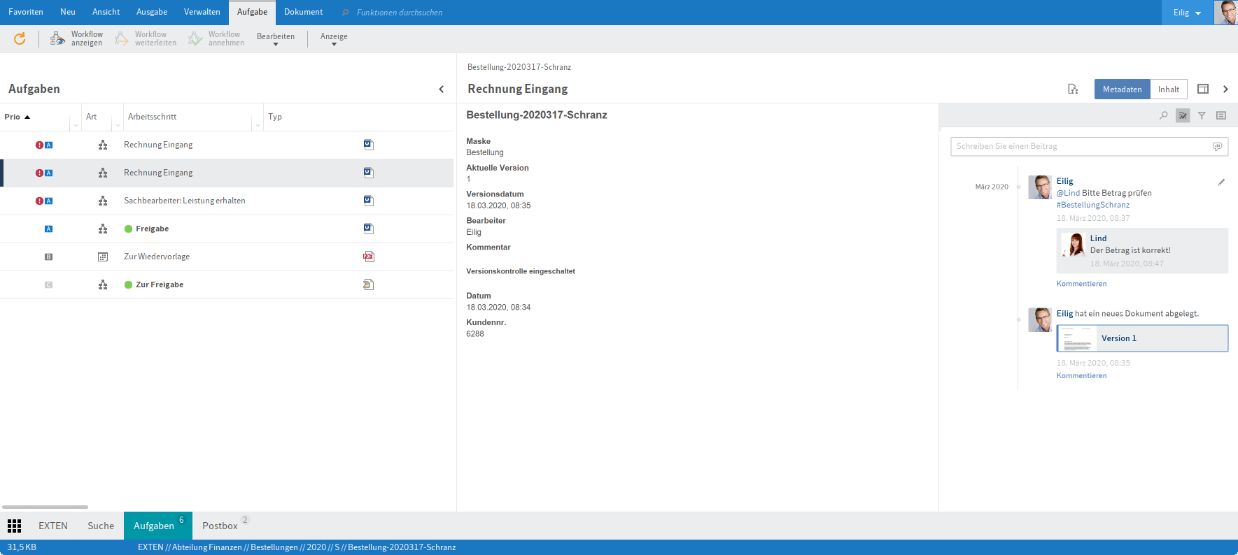 Funktionsbereich 'Aufgaben'
