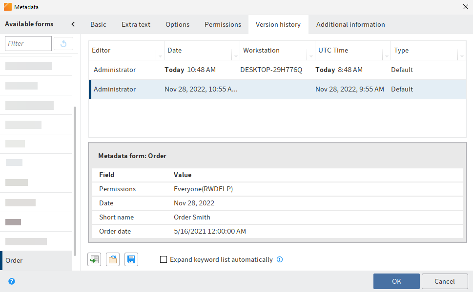 'Version history' tab