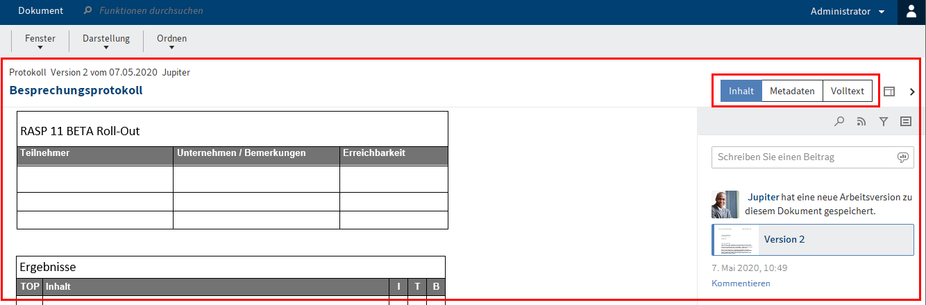 Anzeigebereich mit Tabs