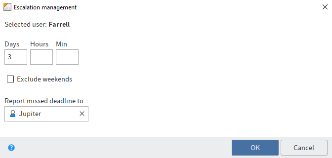'Escalation management' dialog box