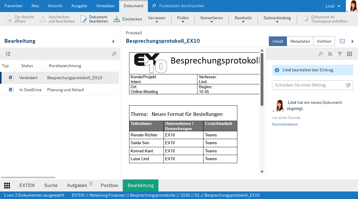 Funktionsbereich 'Bearbeitung'