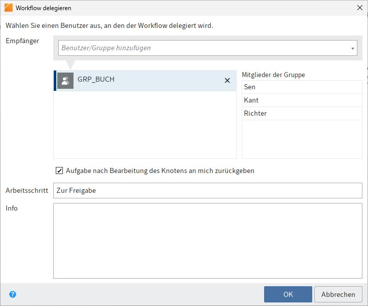 Dialog 'Workflow delegieren'