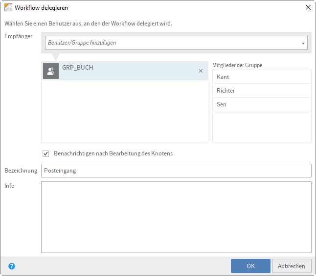 Dialog 'Workflow delegieren'