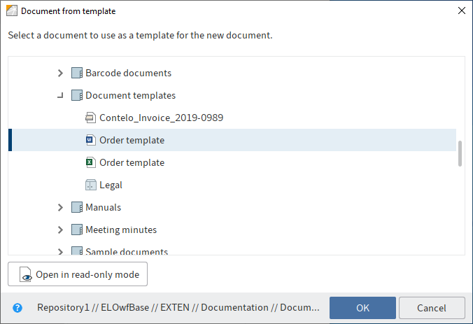 'Document from template' dialog box