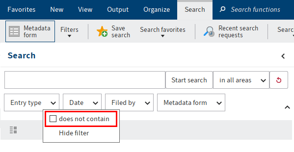 Context menu with 'does not contain' check box