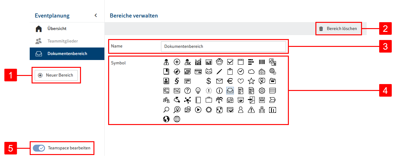 Dokumentenbereich bearbeiten