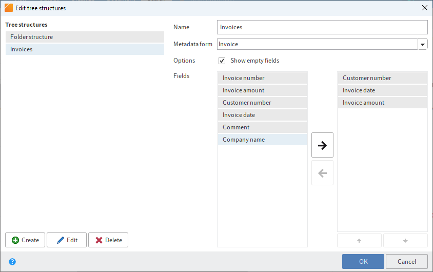 'Edit tree structures' dialog box