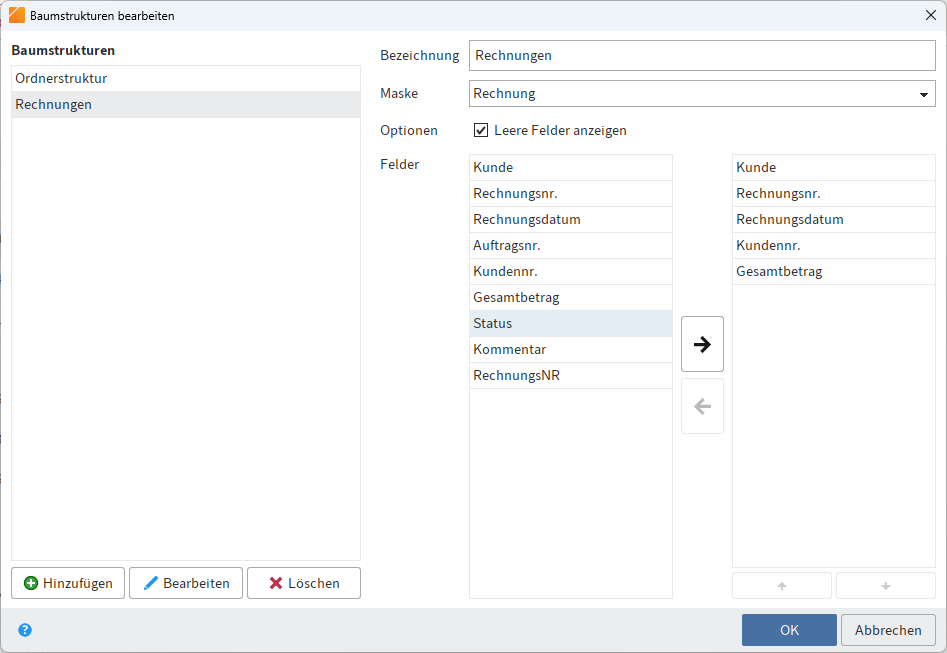 Dialog 'Baumstrukturen bearbeiten'