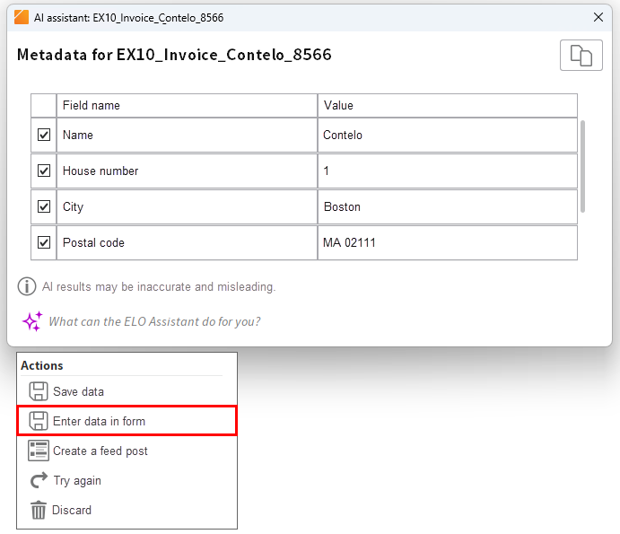 'Enter data in form' button