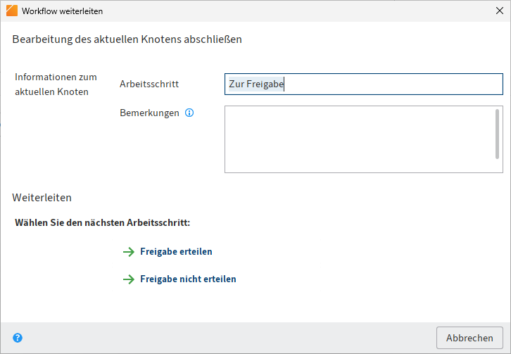 Dialog 'Workflow weiterleiten'