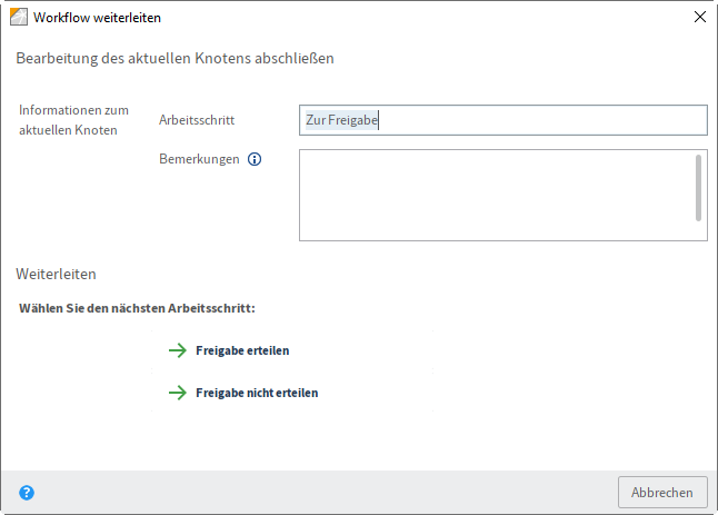 Dialog 'Workflow weiterleiten'