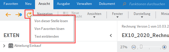 Funktionen im Kontextmenü
