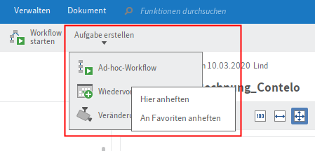 Funktionen im Drop-down-Menü mit geöffnetem Kontextmenü