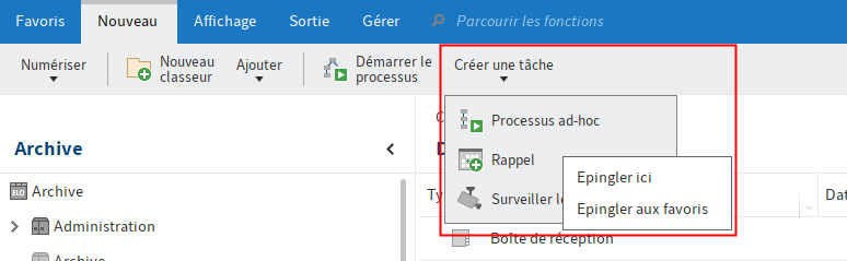 Fonctions dans le menu déroulant avec menu contextuel ouvert