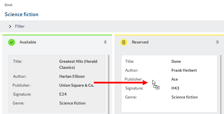 An entry is dragged with the mouse from the 'available' column to the 'reserved' column