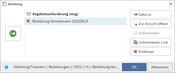 Dialog 'Verlinkung'