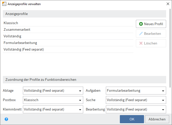 Dialog 'Anzeigeprofile verwalten'