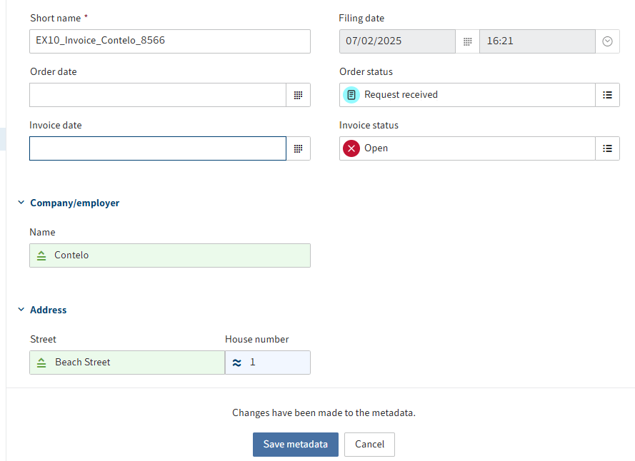 Applying field suggestions in the metadata
