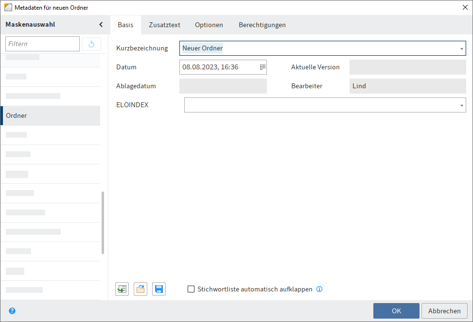 Dialog 'Metadaten für neuen Ordner'