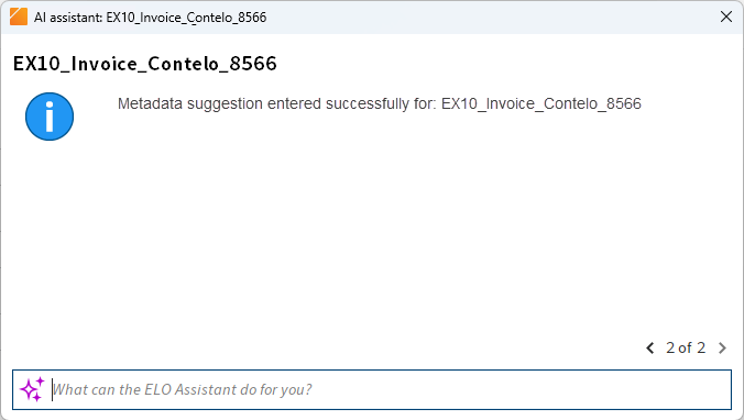 Message confirming successful data entry in the form