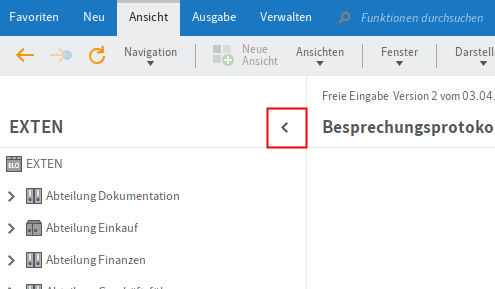 Button 'Navigation minimieren'