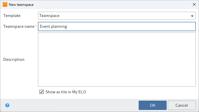 'New teamspace' dialog box