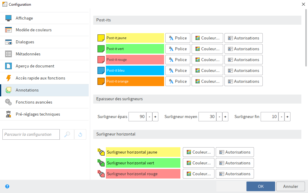 Configuration, remarques