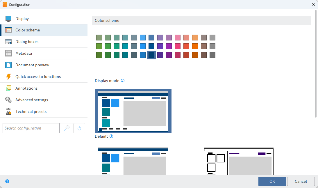 Configuration; Color scheme