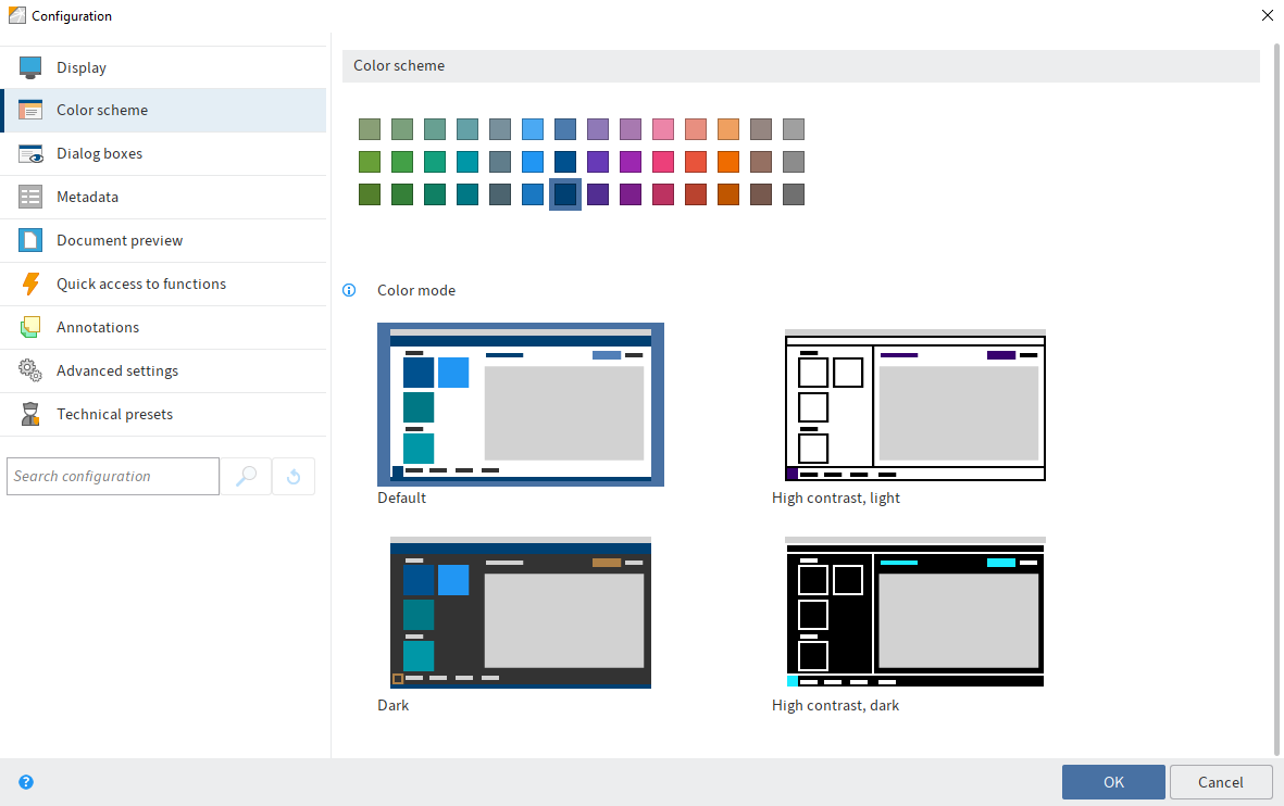 Configuration; Color scheme