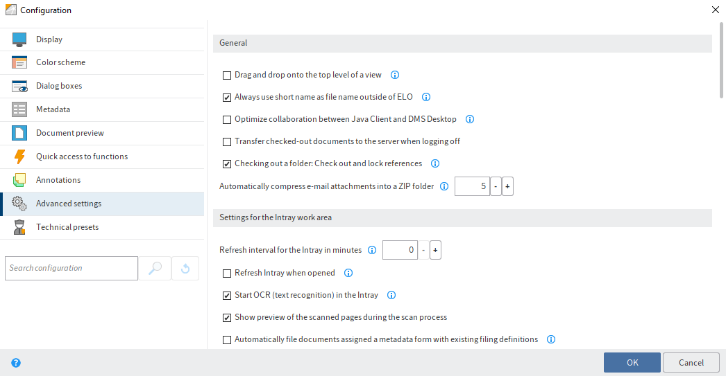 Configuration; Advanced settings