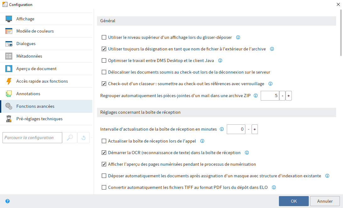 Configuration, fonctions avancées