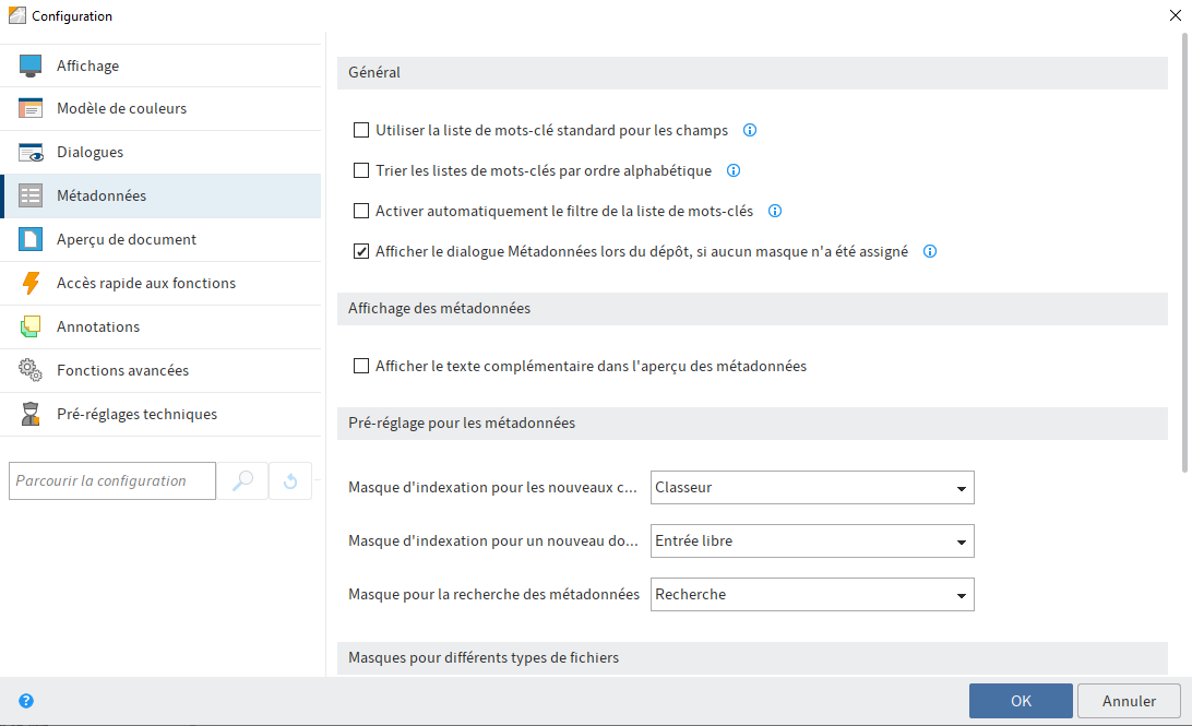 Configuration, métadonnées