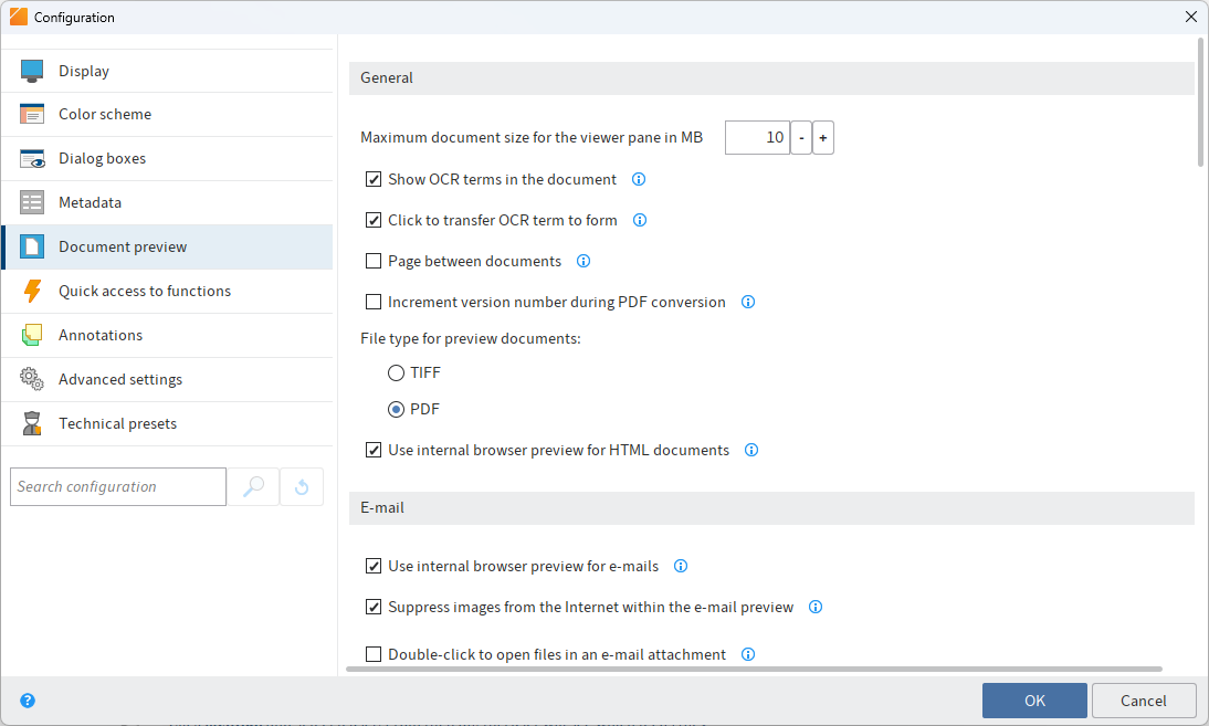 Configuration; Document preview