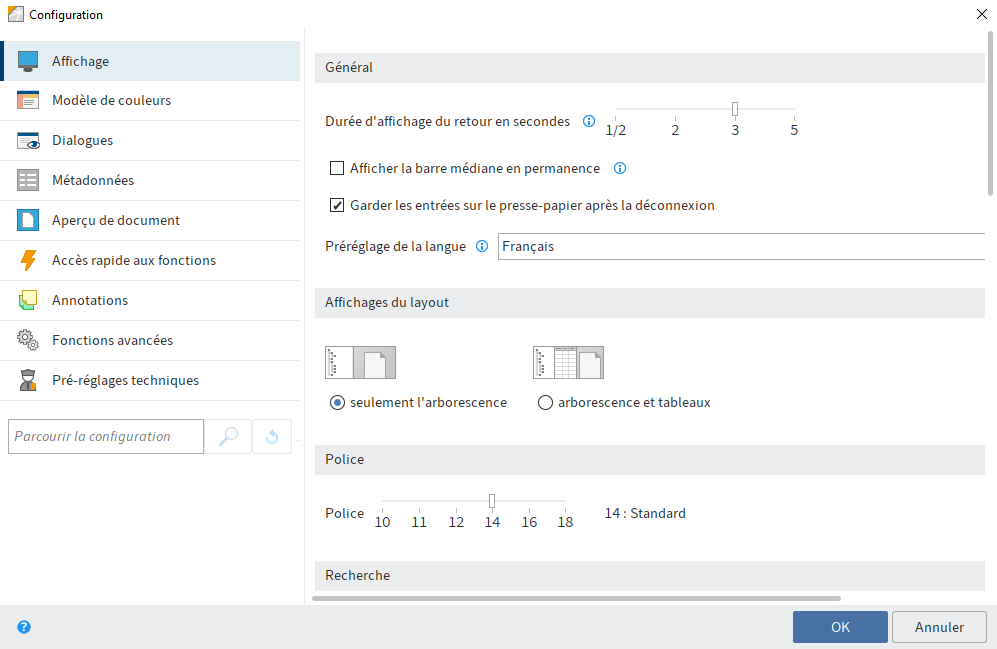Configuration, affichage