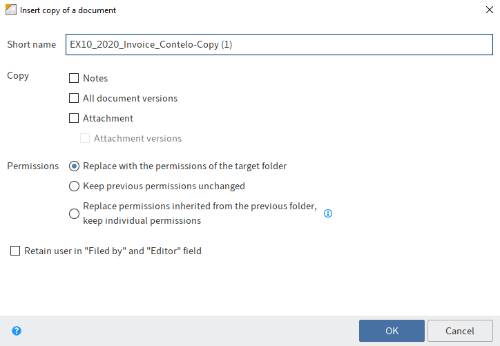 'Insert copy of a document' dialog box