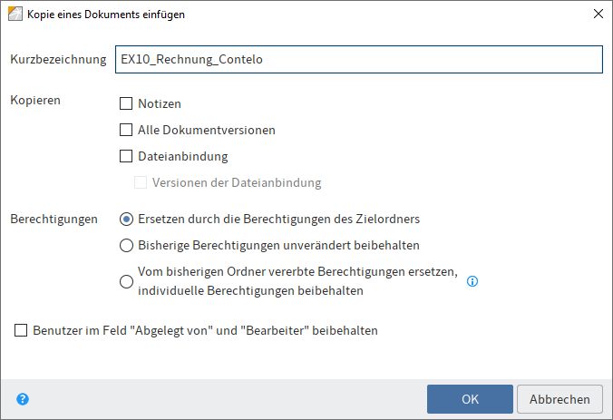 Dialog 'Kopie eines Dokuments einfügen'