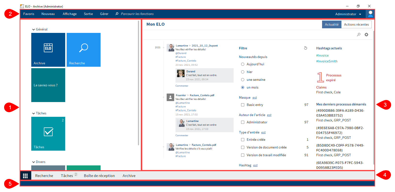 Interface Section 'Mon ELO' avec sections numérotées
