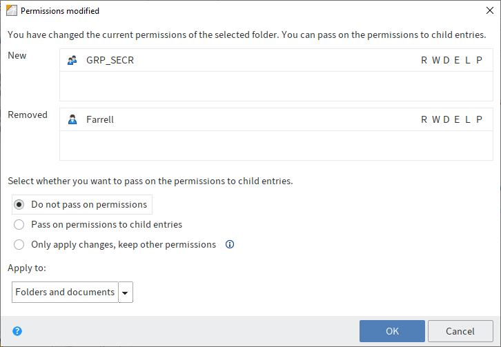 'Permissions changed' dialog box