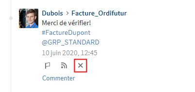 Article dans le fil d'actualité. bouton 'Supprimer de mon ELO'