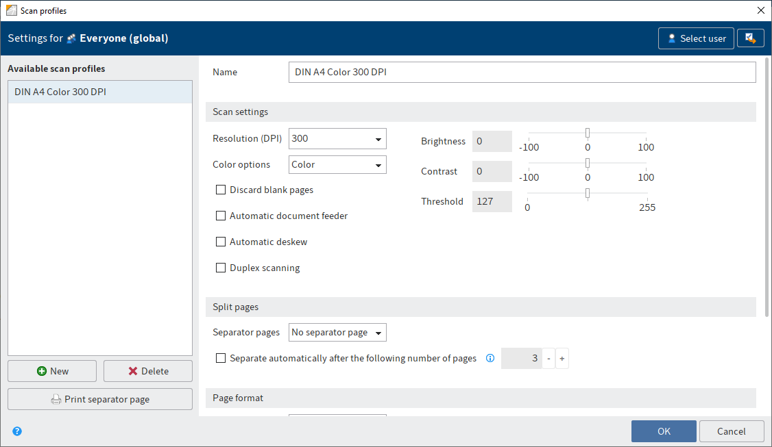 'Scan profiles' dialog box