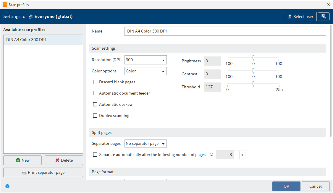 'Scan profiles' dialog box