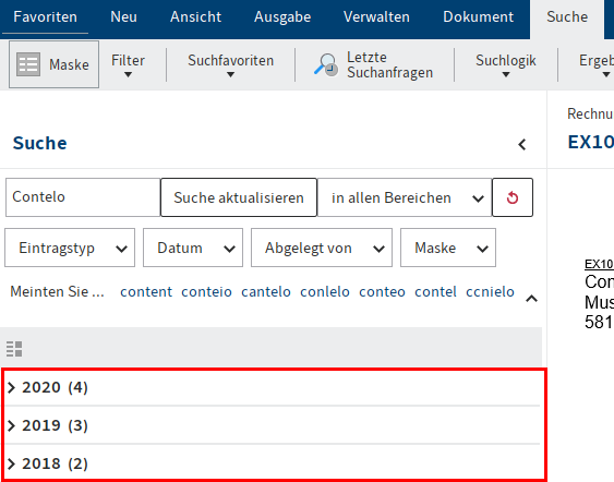 Suchergebnis nach Datum gruppiert in der reduzierten Anzeige